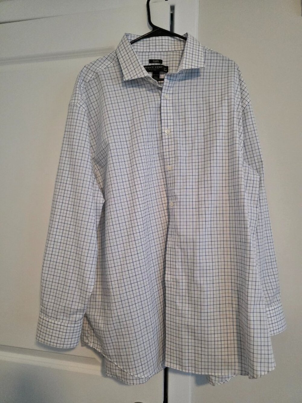 Pronto Uomo Non-Iron Classic Fit Dress Shirt White Blue Grid 18.5 34/35